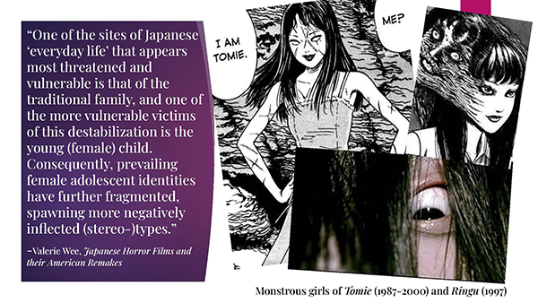 Slide - Monstrous girls of Tomie (1987-2000) and Ringu (1997)
