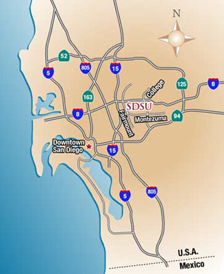 san diego map - showing sdsu